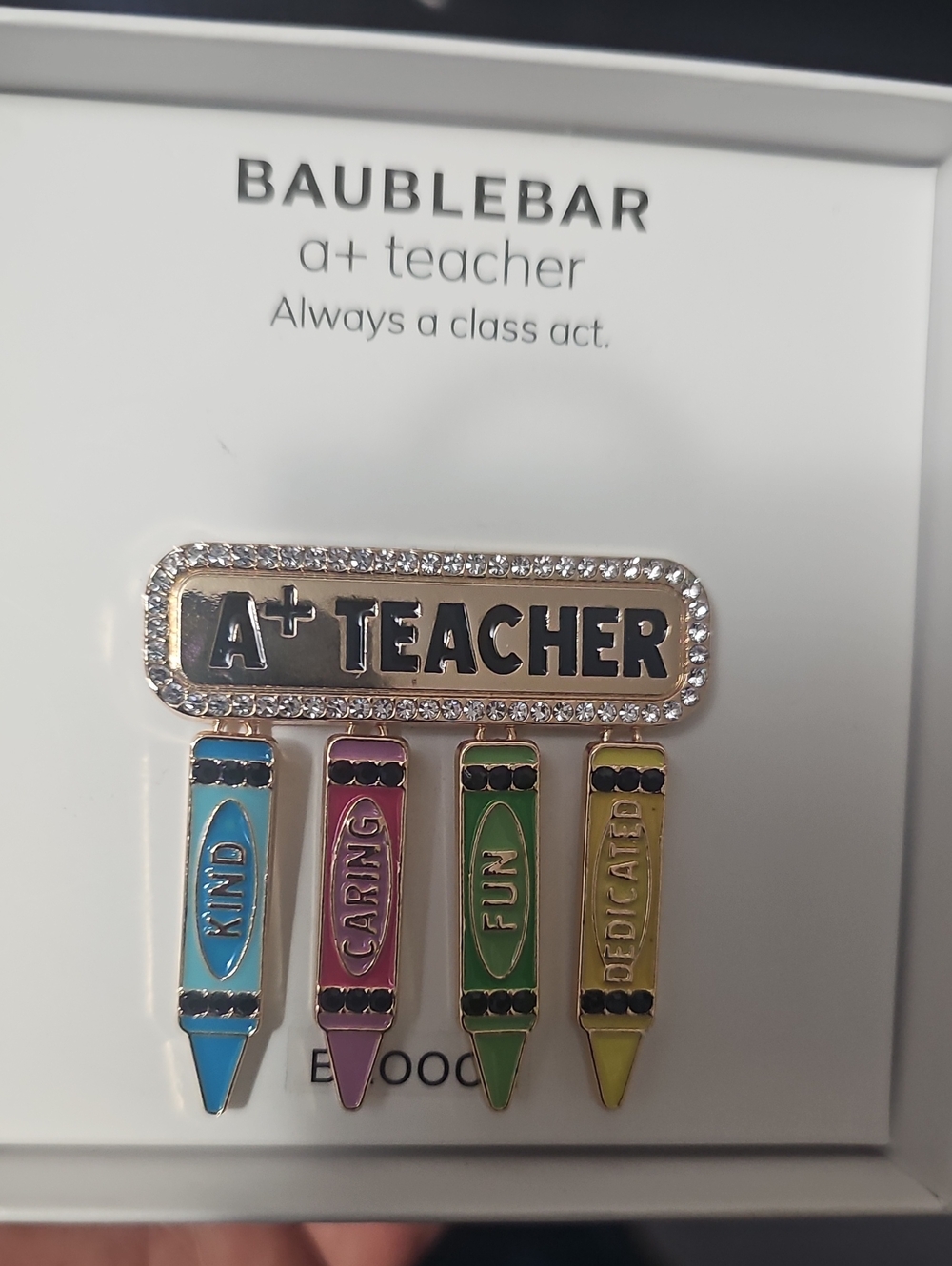 NIB BaubleBar A+ Teacher Enamel Pin Set/brooch in Blue, Pink, Green, Yellow